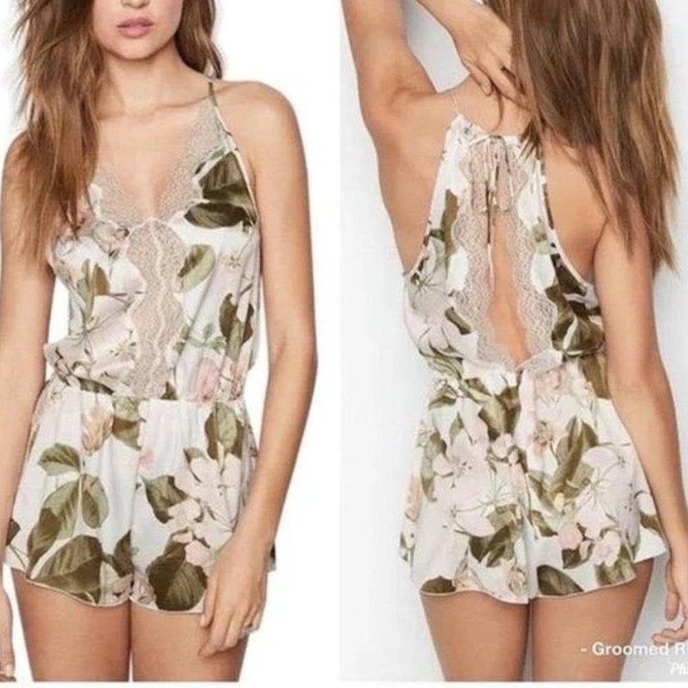 Green Floral Satin Romper Teddy Lace Trim Satin Here Comes the Bride‎ Collection